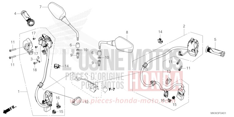 COMMUTATEUR/POIGNEE/MIROIR (NC750XD) von NC750X DCT CANDY CHROMOSPHERE RED (R381) von 2023